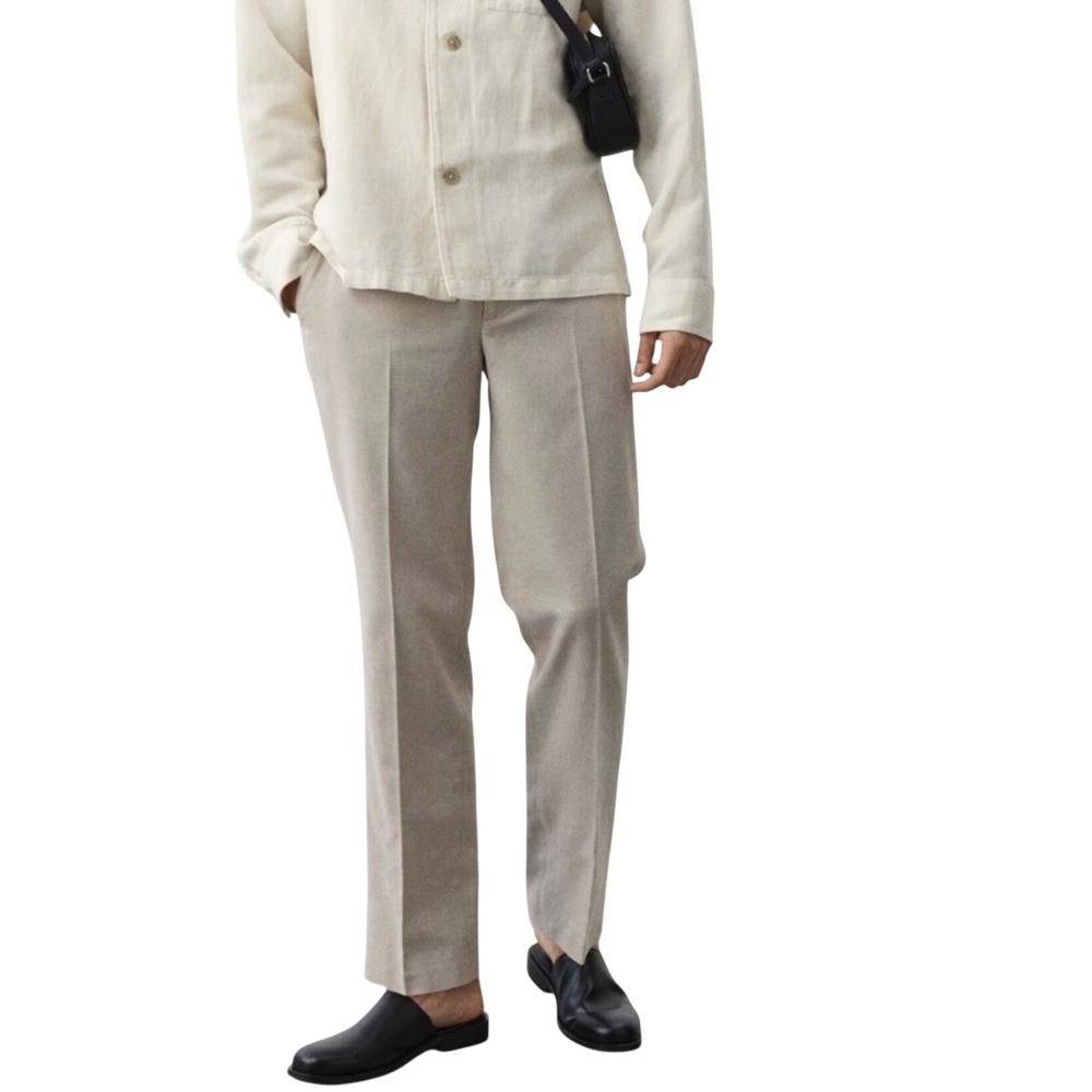 H&M Size 46R Natural 100% Linen Slim Fit Men's Suit Pants NEW Lightweight